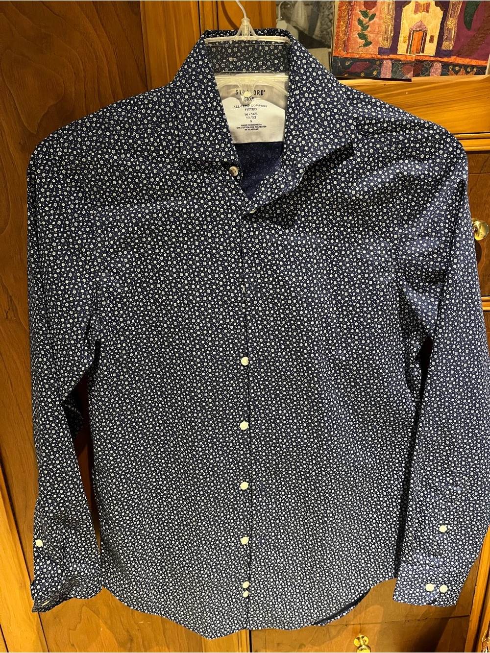 Stafford Navy Blue Micro Floral Button-Down Shirt Size Small